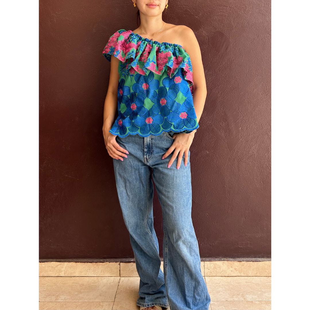 One-shoulder floral top